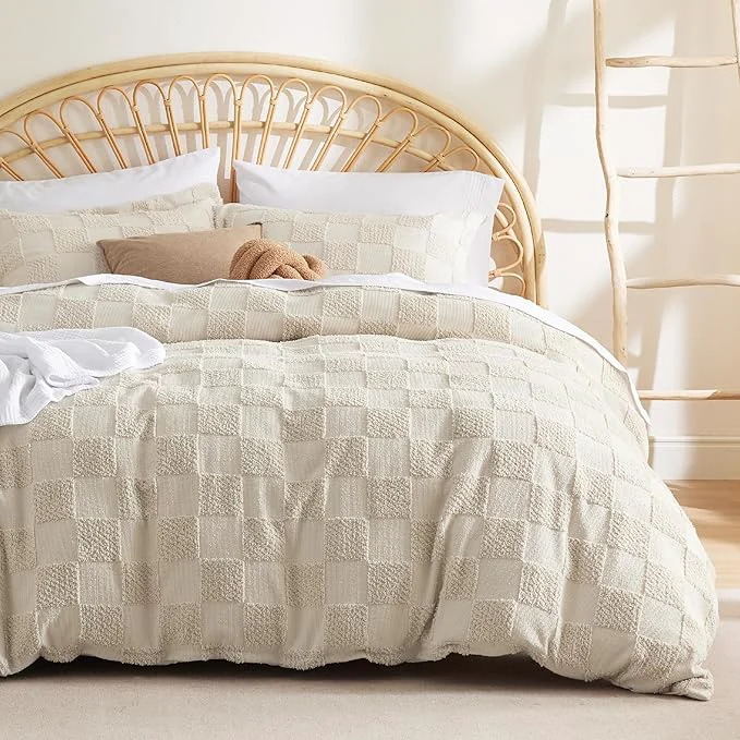Recyclable Bedsure Boho Kids Duvet Cover Queen Size（Duvet Insert Comforter not Included – Checkered Duvet Cover Queenfor All Seasons Soft Shabby Chic Boho Bedding Beige 90 quot x 90 quot Authentic