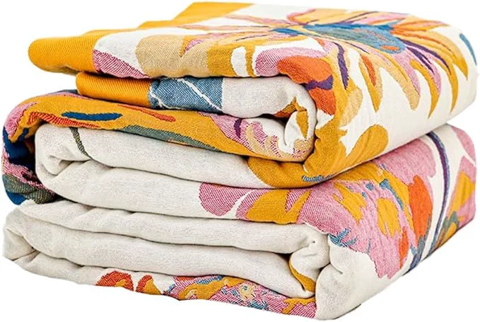 World-Class Boho Throw Blanket Cotton Ultra Soft Luxury Throw Rustic Quilt 80 quot x90 quot Floral Bird Butterfly Farmhouse Decor Bed Blankets All Season Rustic Reversible Bohemian Throw for Bed – Yellow Official