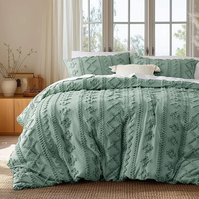 Detailed Bedsure Boho Duvet Cover King Size Soft amp Comfortable Elegant Design Boho Bedding for Decoration Machine Washable Comforter Cover for All Seasons Includes 1 Duvet Cover amp 2 Pillow Shams Sage Green Sustainable