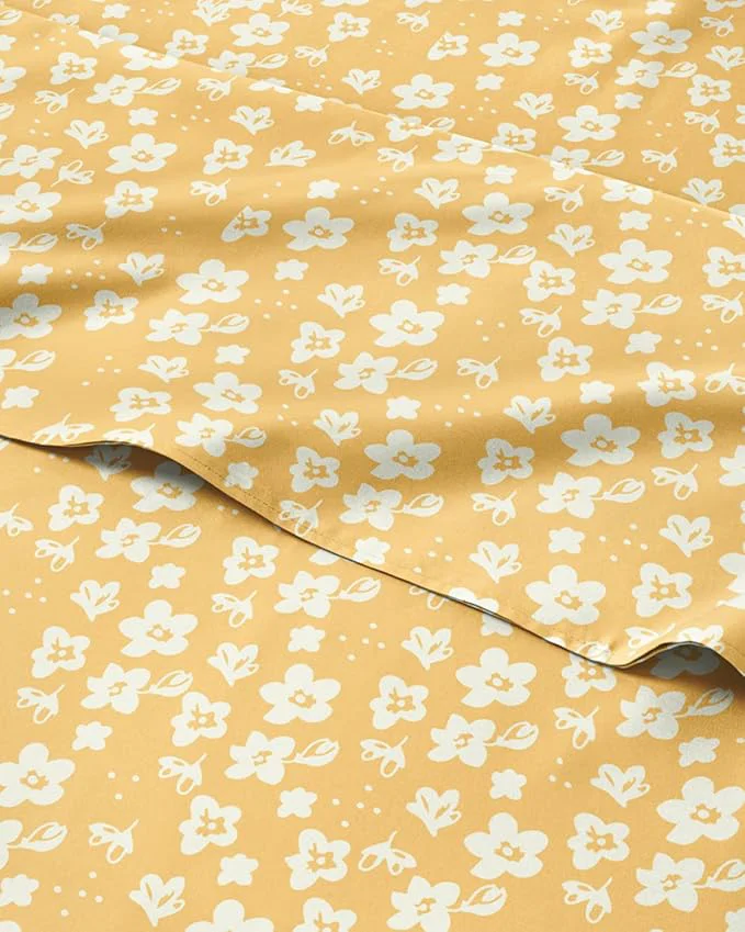Artisan Floral Sheets – Yellow Floral Bed Sheet Set – 1 Flat 1 Fitted amp 1 Pillowcase w Deep Pockets – Comfy Wrinkle amp Fade – Boho Botanical Bedding – Soft Breathable and Cooling – Twin XL Size Set