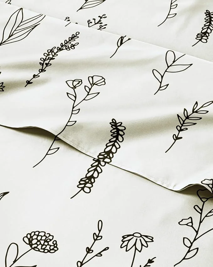 Easy-to-Use Floral Sheets – Black amp White Floral Bed Sheet Set – 1 Flat 2 Fitted amp 2 Pillowcases w Deep Pockets – Wrinkle amp Fade – Boho Botanical Bedding – Soft Breathable amp Cooling – Split King Size Set Top-Quality