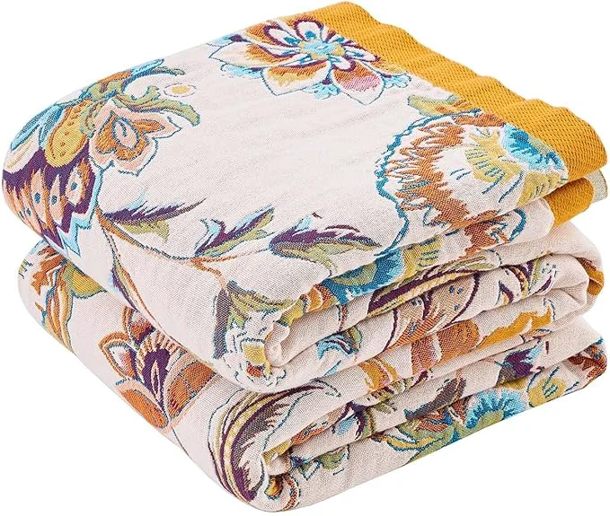 Secure Boho Throw Blanket for Bed Cotton Soft Rustic Quilt Fall Blanket 50 quot x60 quot Floral Printed Farmhouse Decor Bed Blankets All Season Rustic Reversible Bohemian Throw Quilt Authentic