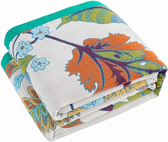 Soft Summer Throw Blanket 60 quot x80 quot Reversible Bohemian Flower Blanket Cotton Muslin Breathable Woven Farmhouse Decorative Throw Blanket Easy-to-Use