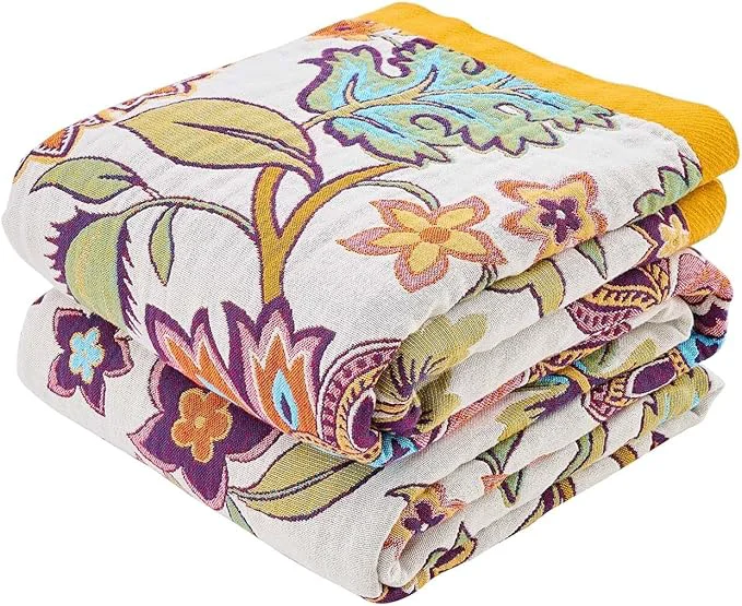 Premium Boho Throw Blanket for Bed Cotton Soft Rustic Quilt Fall Blanket 50 quot x60 quot Floral Printed Farmhouse Decor Bed Blankets All Season Rustic Reversible Bohemian Throw Quilt Advanced