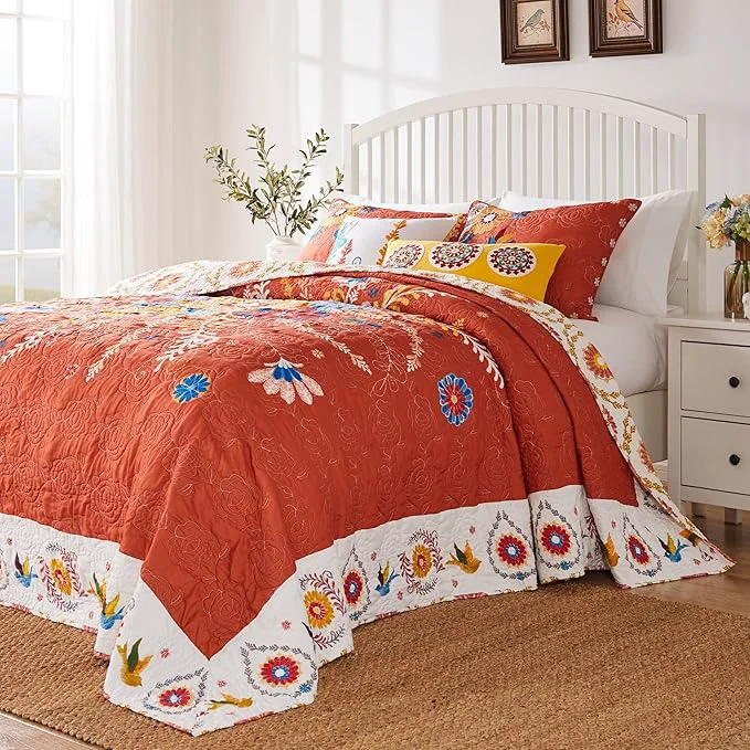 Carefully Designed Greenland Home Barefoot Bungalow Topanga Quilted Bedspread Set 3-Piece Jumbo Queen Multi Selected