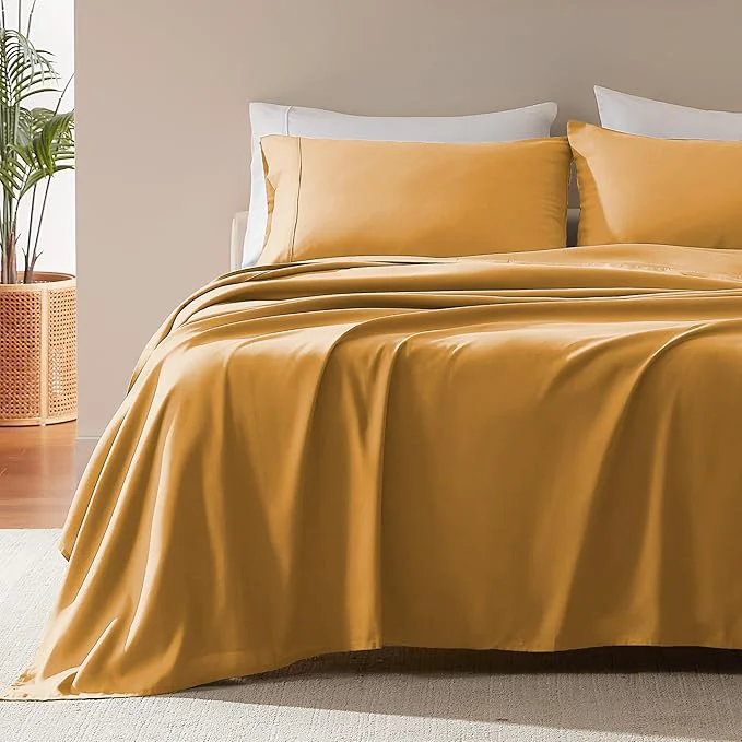 Environmentally Friendly SLEEP ZONE Nanotex Super Soft Cooling Twin Bed Sheets Set for Kids 3 Piece – Easy Care Fitted Flat Sheet amp Pillowcase Sets – Wrinkle Fade Resistant Deep Pocket 16 quot Dull Yellow Twin Elegant