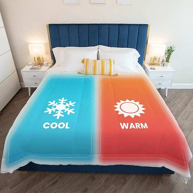 Clean SöMN Kömforte Microfiber Dual Zone Comforter His and Hers Blankets for Couples Cool amp Warm Two Temperature Comforter Down Duvet Insert Wedding Gift Navy King Proven