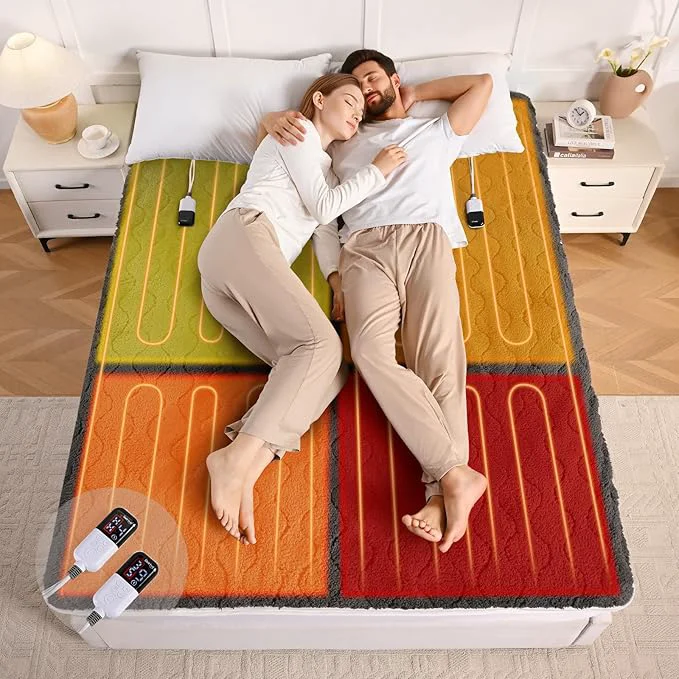 Fashionable Bearhug Multi-Zone Electric Heated Mattress Pad Queen Size Dual Control Bed Warmer with Memory amp 11 Heat Level 1-9H Auto Off Individual Body amp Feet Settings Deep Pocket ETL Machine Wash Secure
