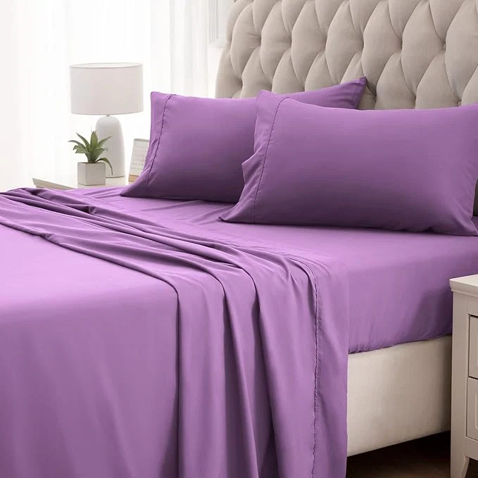 Secure SLEEP ZONE Super Soft Cooling Twin Bed Sheets Set 3 Piece – Easy Care Fitted Flat Sheet amp Pillowcase Sets – Wrinkle Fade Resistant Deep Pocket 16 quot Lavender Twin Fast