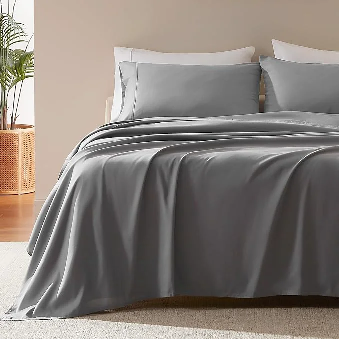 First-Class SLEEP ZONE Nanotex Super Soft Cooling Full Size Bed Sheets Set 4 Piece – Easy Care Fitted Flat Sheet amp Pillowcase Sets – Wrinkle Fade Resistant Deep Pocket 16 quot Gull Gray Full Natural