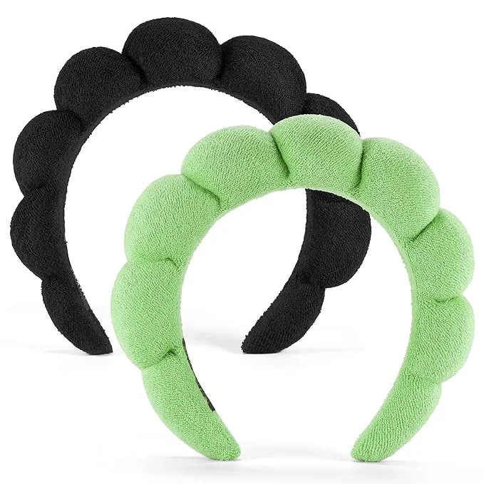 Green Ztomine 2 Count Hairband Absorbent Terry Cloth Spa Headbands Luxury