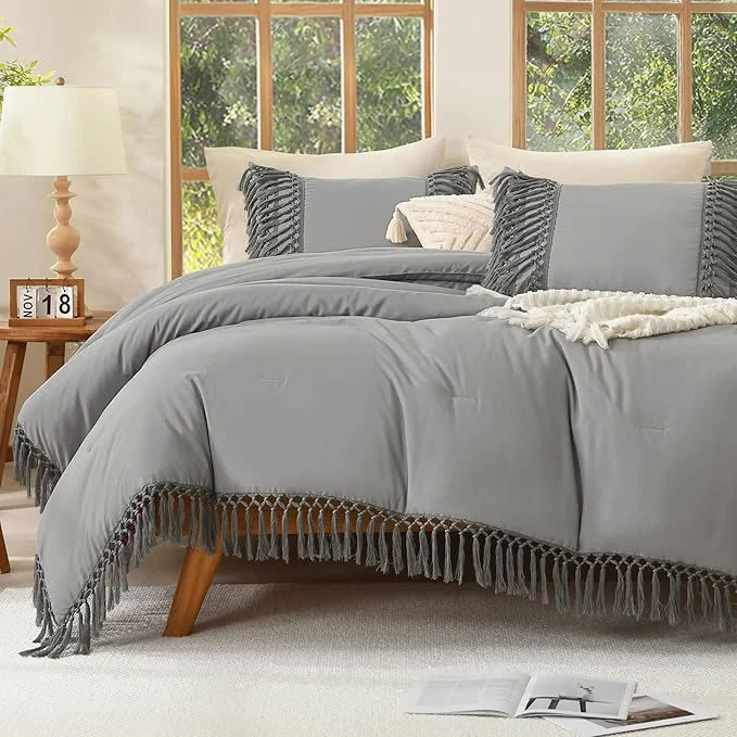 Fashionable Andency Comforter Full Size Set Medium Grey Boho Lightweight Vintage Soft Bedding Comforter Sets 3 Pieces Bed Set 79x90In Comforter amp 2 Pillowcases Relaxed