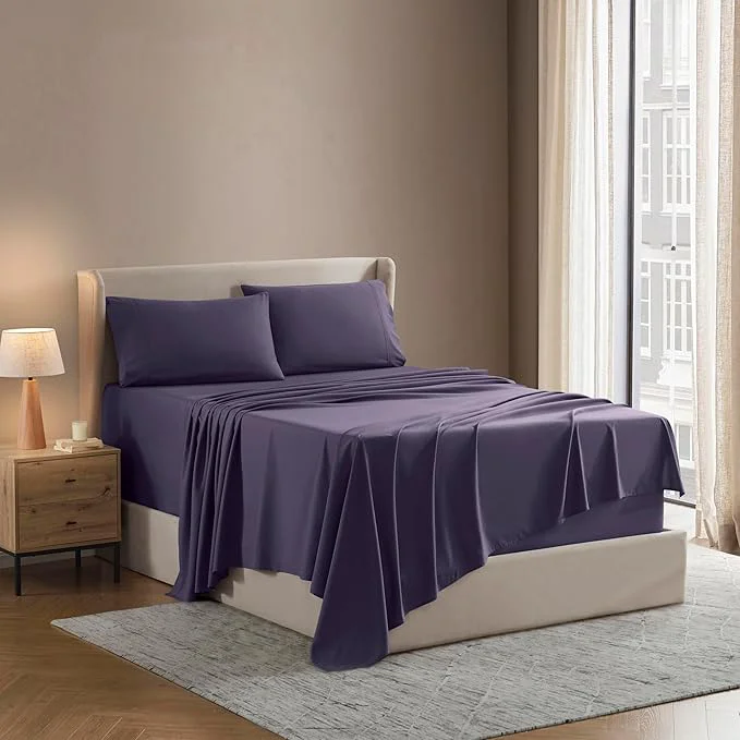 World-Class Nestl Full Sheet Set – Luxury 1800 Ultra-Soft Microfiber Full Bed Sheets – Double Brushed – Deep Pockets – Easy Fit – 4 Piece Set – Bedding Sheets amp Pillowcases Full Purple Trusted