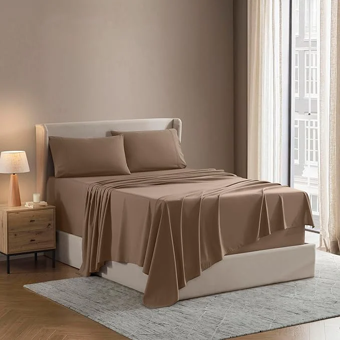 Pure Nestl Split King Sheet Set – 1800 Ultra-Soft Microfiber Bed Sheets – Double Brushed – Deep Pockets – Easy Fit – 5 Piece Set – Bed Sheets amp Pillowcases Split King Size Taupe Exceptional