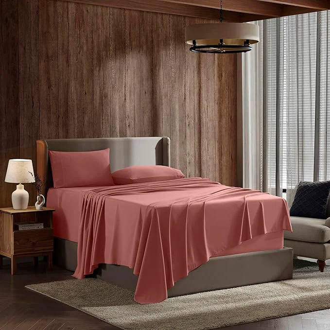 Sophisticated Nestl Luxury 1800 Ultra-Soft Microfiber Full Bed Sheets – Double Brushed – Deep Pockets – Easy Fit – 4 Piece Set – Bedding Sheets amp Pillowcases Full Pink Clay First-Class