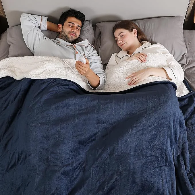 World-Class ESTINGO Heated Blanket Electric King Size Soft Heated Electric Blanket Washable Plush Heated Blanket with Dual Control 5 Heating Levels amp 10 Hours Auto Off 100 quot x 90 quot Navy Blue Authentic