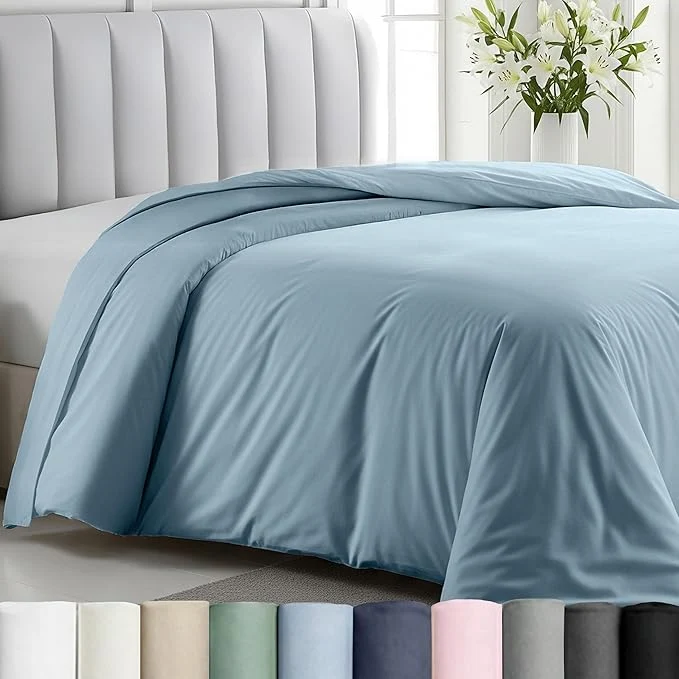 Traditional California Design Den Duvet Cover Cotton Only – Premium 400 Thread Count Natural Cotton Twin Bed Duvet Cover Soft Sateen Weave Button Closure and Corner Ties – Sky Blue Refined