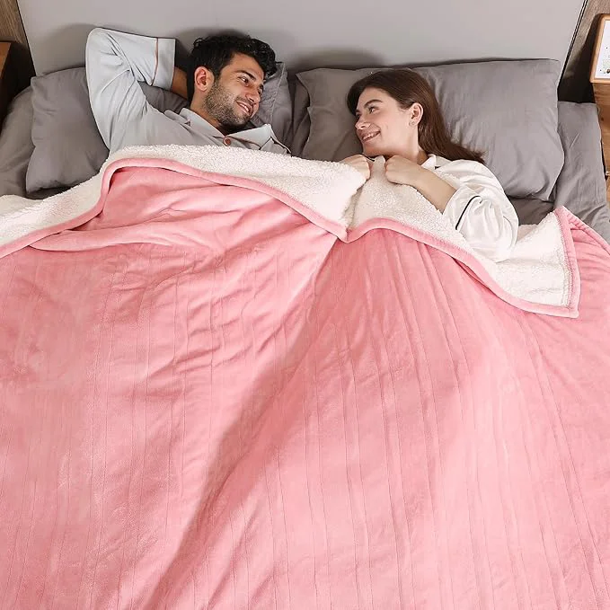 Premium Material ESTINGO Heated Blanket Queen Dual Control Electric Blanket Queen Size with 5 Heating Levels amp 10 Hours Auto Off Machine Washable Plush Heating Blanket for Bed Camping Office 84 quot x 90 quot Pale Pink Advanced
