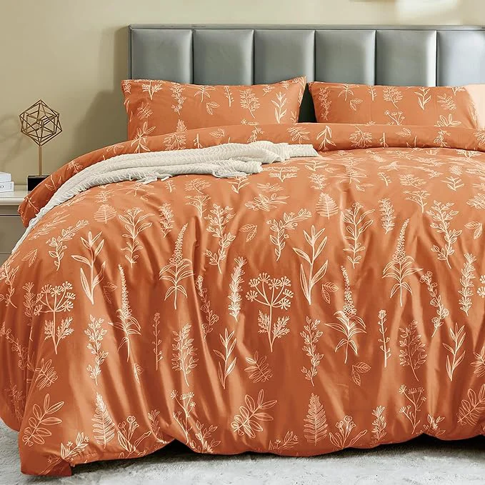 Artisan MUXHOMO Duvet Cover Full Size Reversible Floral Caramel Duvet Cover Set with Zipper Closure 3 Pieces Botanical Patterns Soft Microfiber Bedding Set with 4 Ties 80 quot x90 quot 2 Pillow Cases Practical