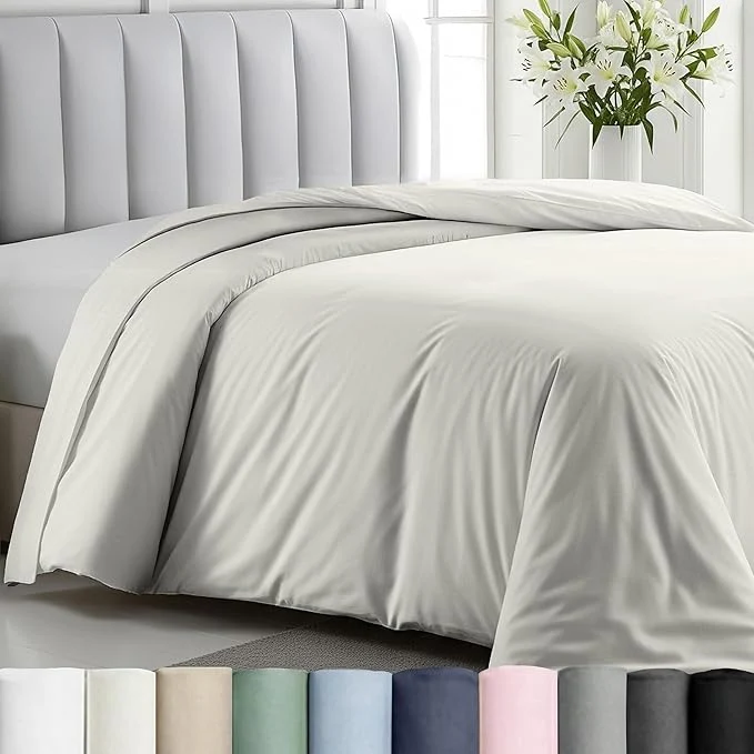 Practical California Design Den Duvet Cover Twin Size Twin XL Size Only – Premium 400 Thread Count Natural Cotton Bed Duvet Cover Soft Sateen Button Closure and Corner Ties – Ivory Pale Tone Lightweight