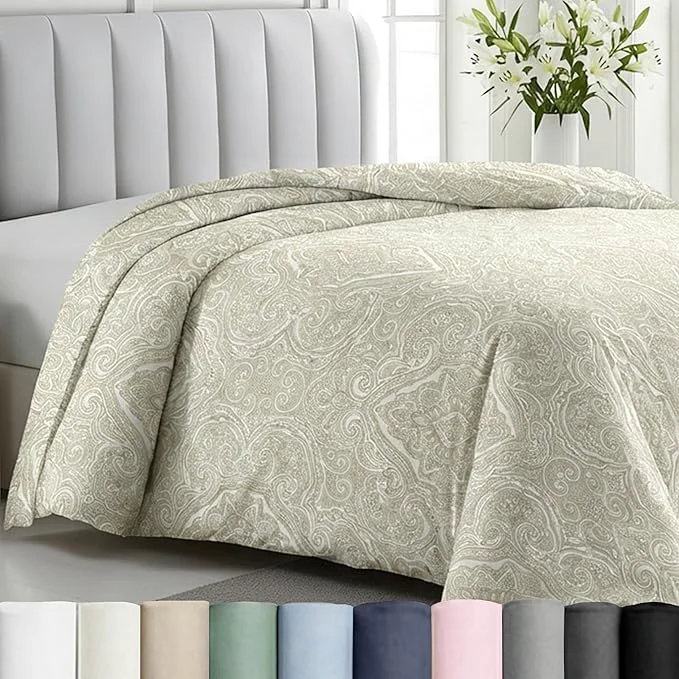 Original Design California Design Den Natural Cotton Twin Duvet Cover Twin XL Only – Premium 400 Thread Count Soft Sateen Weave Button Closure and Corner Ties – Paisley Beige Artisan