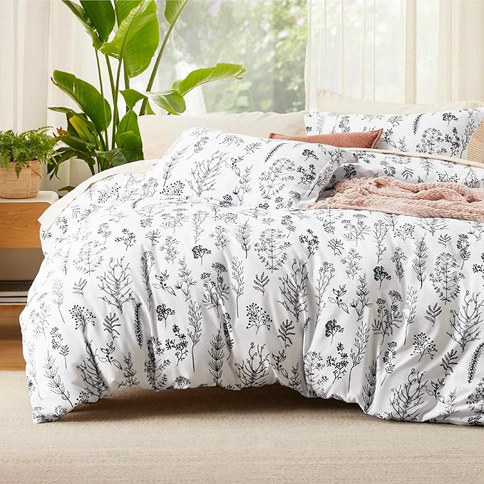 Reusable Bedsure Duvet Cover King Size – Reversible White King Duvet Cover Set with Zipper Closure 3 Pieces Floral Patterned Bedding Set with 8 Corner Ties and 2 Pillow Shams Prestigious