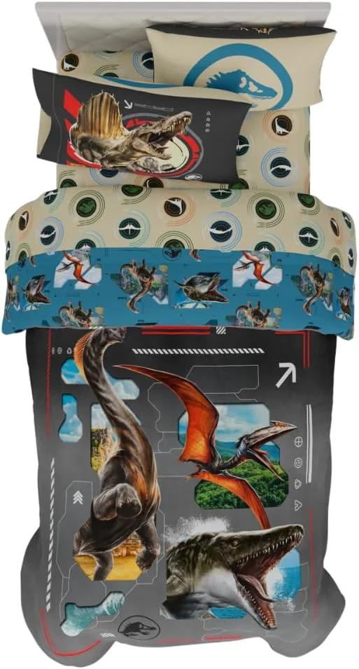 Relaxed Jurassic World Rebirth Kids Bedding Super Soft Cozy Microfiber Comforter and Sheet Set 4 Piece Twin Size ly Licensed Product by Franco World-Class