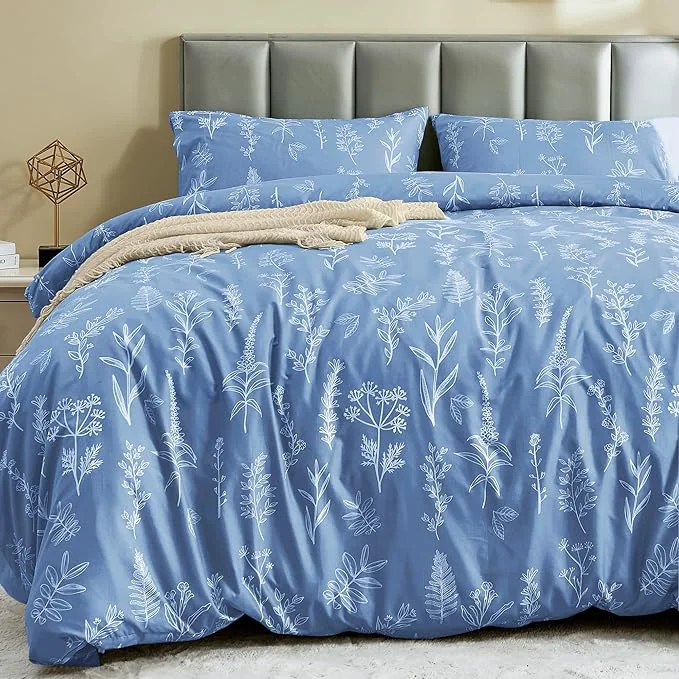 Practical MUXHOMO Duvet Cover King Size Reversible Floral Ice Blue Duvet Cover Set with Zipper Closure 3 Pieces Botanical Patterns Soft Microfiber Bedding Set with 4 Ties 90 quot x104 quot 2 Pillow Cases Fashionable