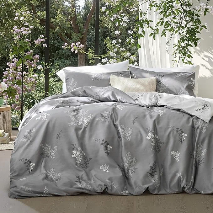 Responsible Bedsure Duvet Cover Twin Dorm Bedding – Reversible Floral Duvet Cover Set with Zipper Closure 2 Pieces Grey Bedding Set with 8 Corner Ties and 1 Pillowcase 20 quot x26 quot Fine Crafted