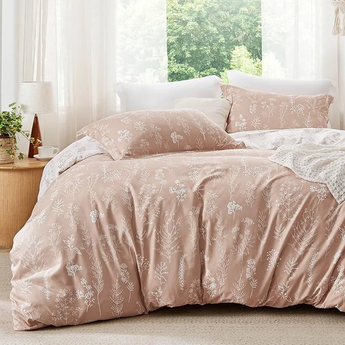 Unique Bedsure Duvet Cover King Size – Reversible Pink King Duvet Cover Set with Zipper Closure 3 Pieces Botanical Floral Patterned Bedding Set with 8 Corner Ties and 2 Pillow Shams Top-Quality