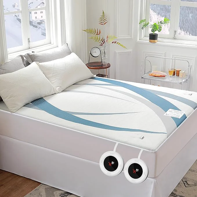Modern Gotcozy Heated Mattress Pad King Size Dual Control – Electric Mattress Pad Fit up to 15 with 6 Heat Setting amp 10 Hour Auto Off ETL Machine Washable Blue Powerful