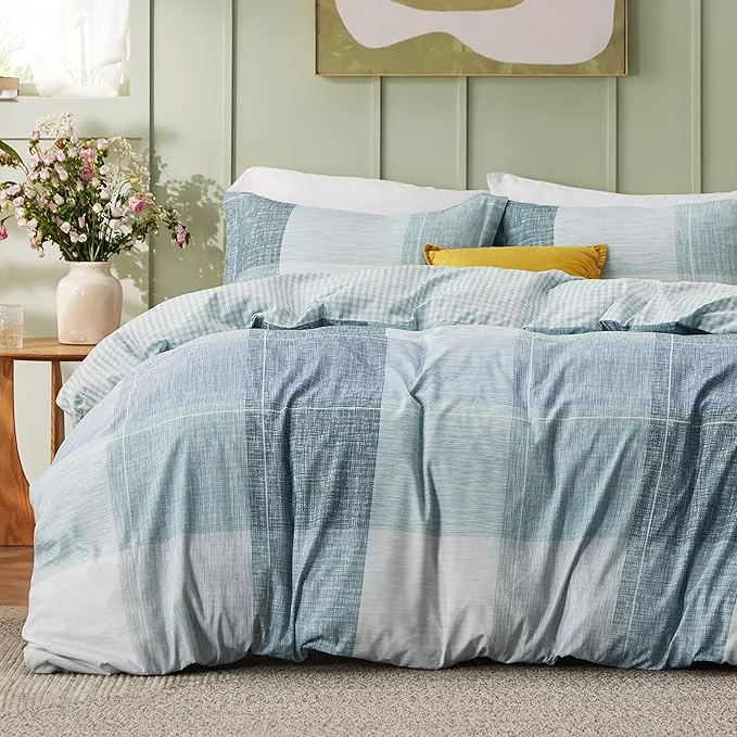 Verified Bedsure Duvet Cover Queen Size – Gingham Reversible Buffalo Plaid Duvet Cover Set with Zipper Closure 3 Pieces Blue Bedding Set with 8 Corner Ties and 2 Pillow Shams 20 quot x26 quot Green