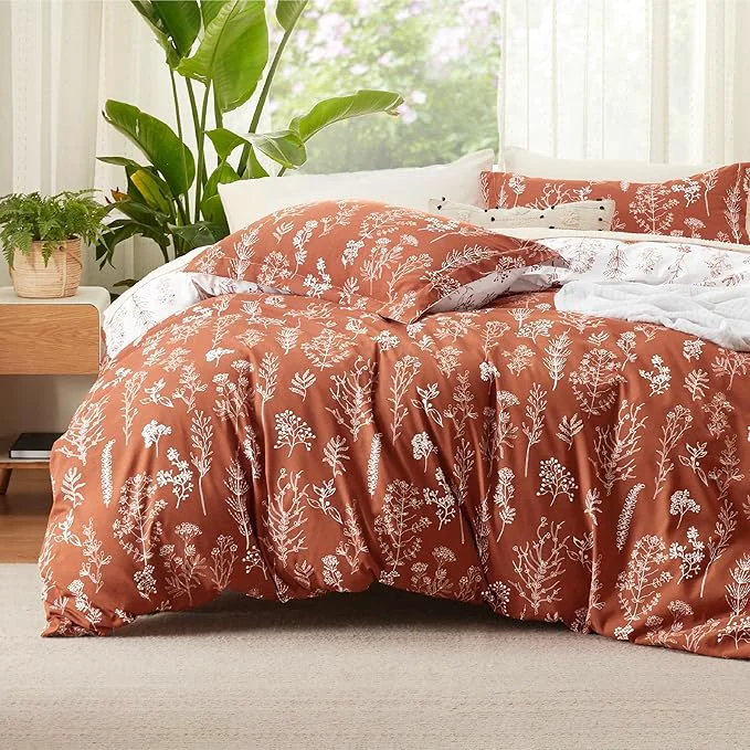 Trendy Bedsure Duvet Cover King Size – Reversible Terracotta King Duvet Cover Set with Zipper Closure 3 Pieces Floral Patterned Bedding Set with 8 Corner Ties and 2 Pillow Shams Safe