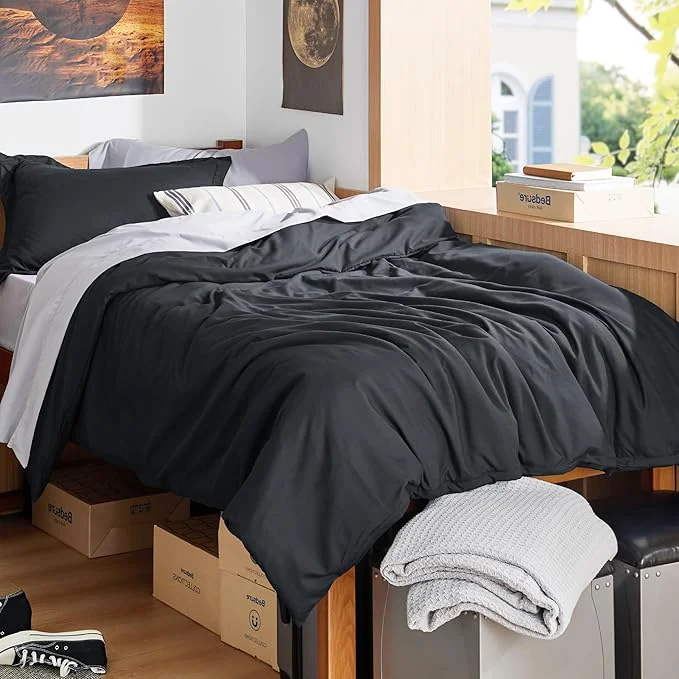 Casual Bedsure Duvet Cover Twin Twin XL Size – Soft Double Brushed Bedding Set for Kids amp Adults Zipper Closure 2 Pieces Includes 1 Duvet Cover 68 quot x90 quot amp 1 Pillow Sham NO Comforter Black Practical