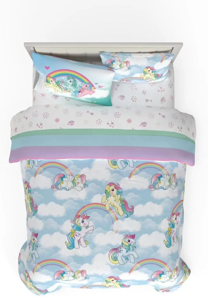 Traditional Franco Collectibles My Little Pony Classic Retro Unicorn Rainbow Bedding 7 Piece Super Soft Comforter and Sheet Set with Sham Full Licensed Product World-Class