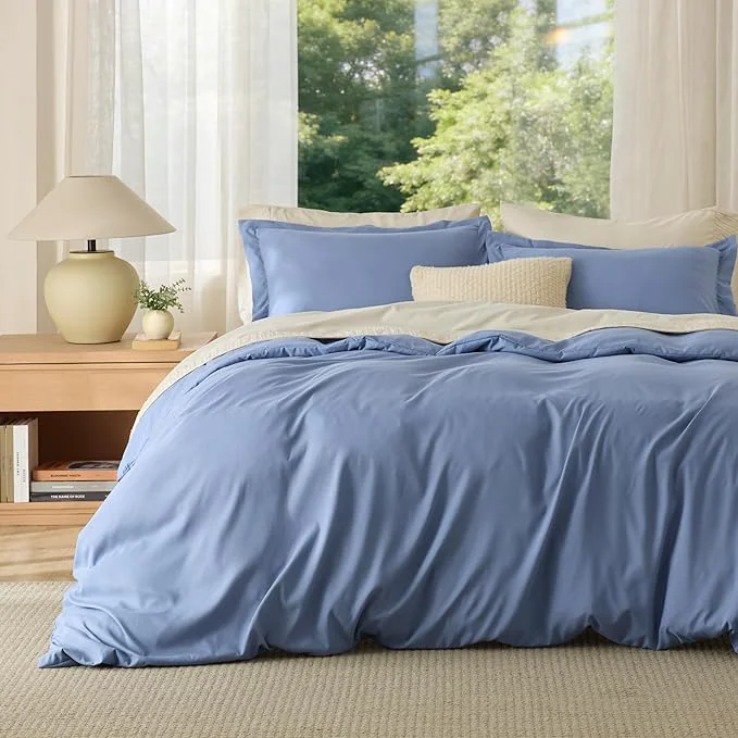 Quality Bedsure Duvet Cover Queen Size – Soft Double Brushed Bedding Set for Kids amp Adults Zipper Closure 3 Pieces Includes 1 Duvet Cover 90 quot x90 quot amp 2 Pillow Shams NO Comforter Slate Blue Responsible