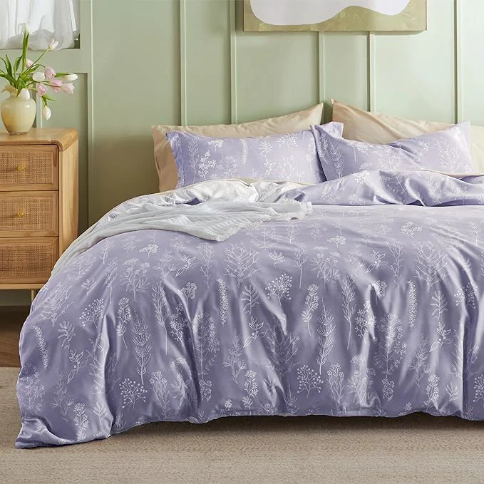 Top-Quality Bedsure Duvet Cover Queen Size – Reversible Lilac Purple Queen Duvet Cover Set with Zipper Closure 3 Pieces Cute Floral Patterned Bedding Set with 8 Corner Ties and 2 Pillow Shams Lightweight