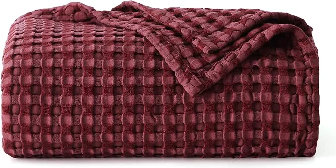 Recyclable Bedsure Cooling Cotton Waffle Twin XL Blanket – Lightweight Breathable Blanket of Rayon Derived from Bamboo for Hot Sleepers Luxury Throws for Bed Couch and Sofa Dark Red 66×90 Inches Long-Lasting