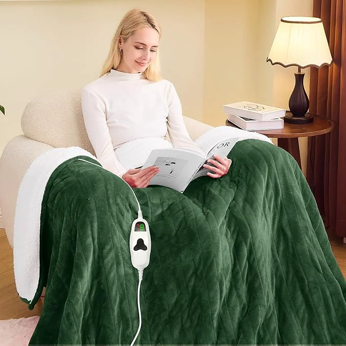 Genuine greenoak Heated Blanket Electric Full 72 quot X84 quot Heating Blankets with 10 Heat Levels 8 Hours Auto-Off Soft Flannel Sherpa Fluffy House Warming Gifts for Grandma Seniors Momt Jade Green Clean