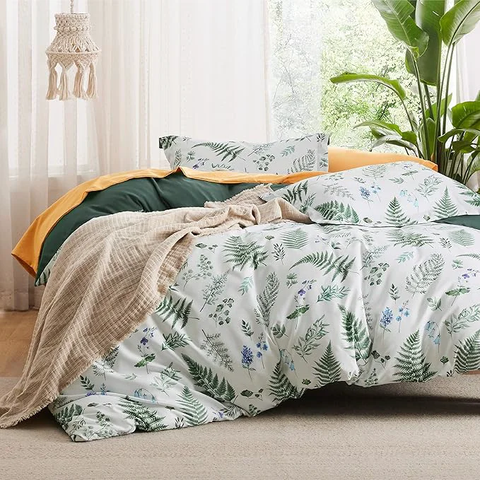 Genuine Bedsure Duvet Cover Queen Size – Reversible Plants Duvet Cover Set with Zipper Closure 3 Pieces Green Bedding Set with 8 Corner Ties and 2 Pillow Shams 20 quot x26 quot Fast