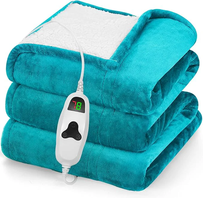 Recyclable greenoak Heated Blanket Electric Throw 50 quot X60 quot Heating Blanket with 10 Heat Levels 1 2 4 6 11 Hours Auto-Off Overheat Protection Flannel Sherpa Soft Warm Heater Blanket ETL Lake Blue Optimized