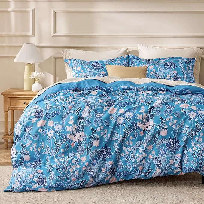 Authentic Bedsure Duvet Cover King Size – Reversible Blue Flowers Duvet Cover Set with Zipper Closure 3 Pieces Bluejay Bedding Set with 8 Corner Ties and 2 Pillow Shams 20 quot x36 quot Detailed