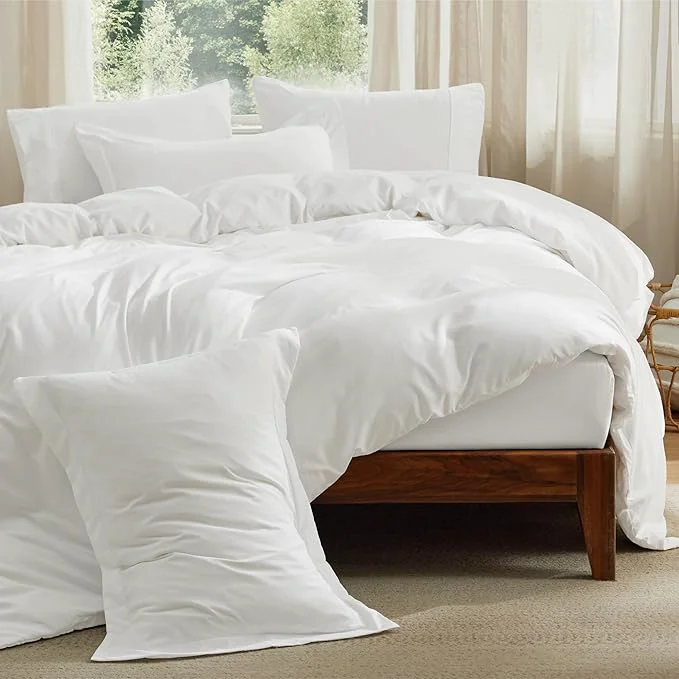 Proven Bedsure Duvet Cover with Fitted Sheet Queen – 6 Pieces Deep Pocket Hotel Luxury Soft Double Brushed Bedding Set 1 Duvet Cover 1 Fitted Sheet 2 Pillow Shams 2 Pillowcases NO Comforter White Solid