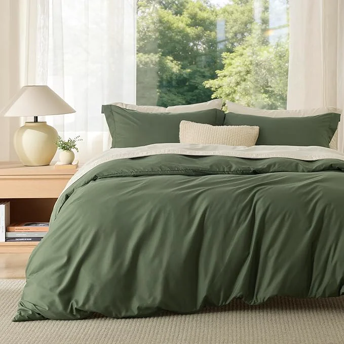Refined Bedsure Duvet Cover Oversized Queen Size – Soft Double Brushed Bedding Set for Kids amp Adults Zipper Closure 3 Pieces Includes 1 Duvet Cover 98 quot x98 quot amp 2 Pillow Shams NO Comforter Olive Green Smart