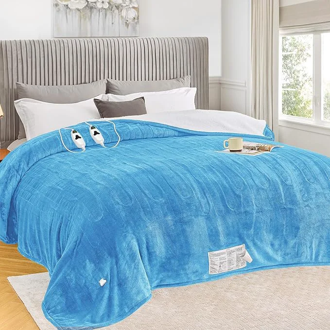 Innovative greenoak Heated Blanket Electric Queen Size 84 quot X90 quot Dual Control Heating Blankets with 10 Levels 8 Hours Auto-Off Soft Sherpa Fluffy House Warming Gifts for Grandma Seniors Momt Pale Blue Smooth
