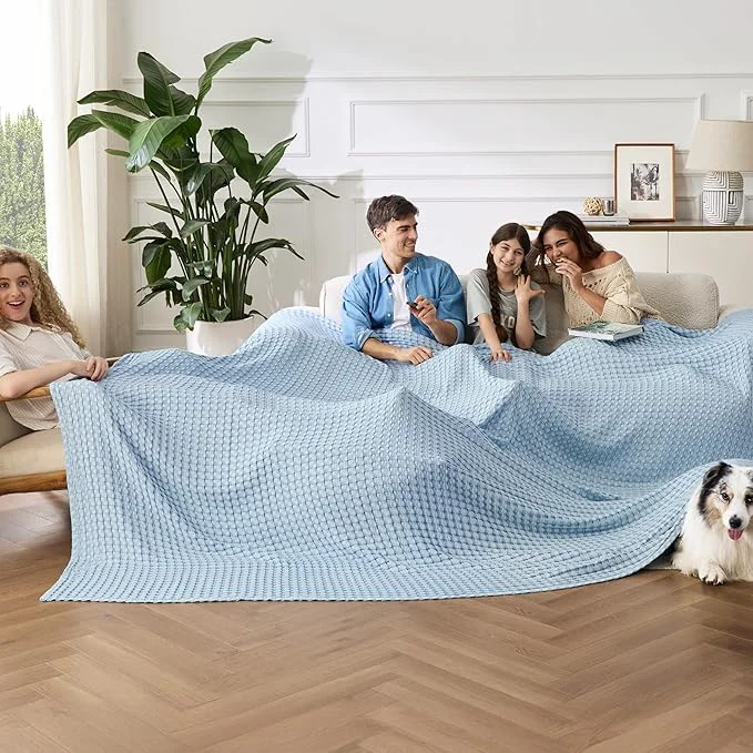 Artisan Bedsure Cooling Cotton Waffle Oversized King Blanket – Lightweight Breathable Rayon Derived from Bamboo for Hot Sleepers Luxury Throws for Bed and Sofa Light Blue 120×96 Inches Selected
