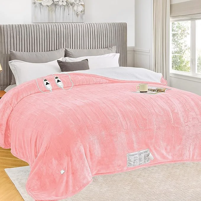 Easy-to-Use greenoak Heated Blanket Electric King Size 100 quot X90 quot Dual Control Heating Blanket with 10 Heat Levels 1 2 4 6 8 Hours Auto-Off Sherpa Soft Warm Christmas Blanket Light Pink Contemporary