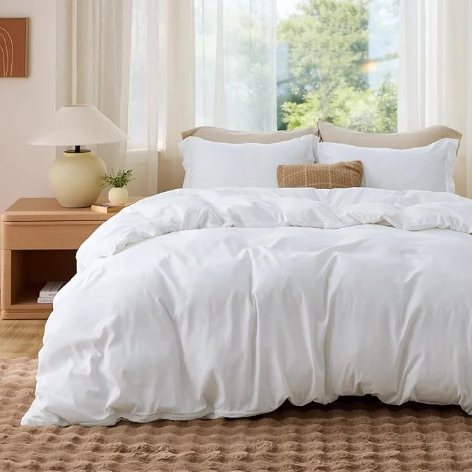 Flexible Bedsure Duvet Cover Full Size – Soft Double Brushed Bedding Set for Kids amp Adults Zipper Closure 3 Pieces Includes 1 Duvet Cover 80 quot x90 quot amp 2 Pillow Shams NO Comforter White Original Design