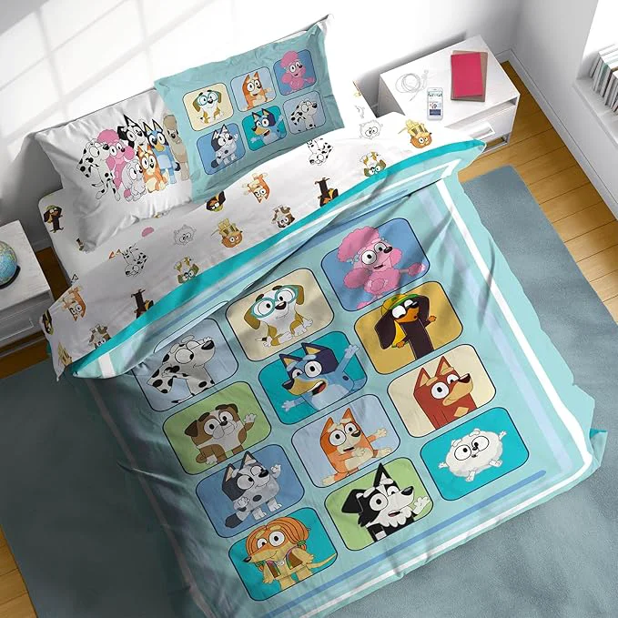 Refined Sunny Side Up Bluey amp Friends Full Comforter Set – 7 Piece Kids Bedding Includes Comforter Sheets amp Pillow Cover – Super Soft Microfiber Bed Set Contemporary