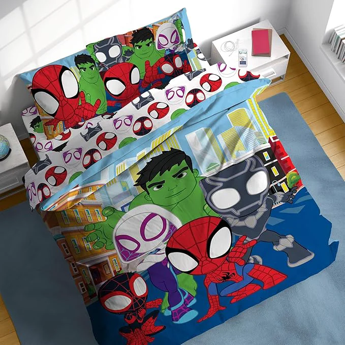 Comfortable Sunny Side Up Marvel Spidey amp His Friends Full Comforter Set – 7 Piece Kids Bedding Includes Comforter Sheets amp Pillow Cover – Super Soft Superheroes Microfiber Bed Set Green